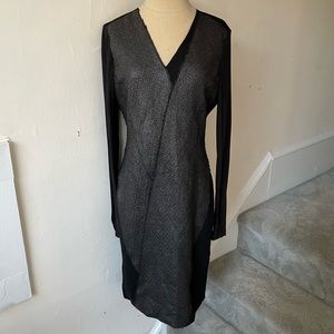 Elie Tahari Black V-Neck Long Sleeve Mixed Media Dress EUC Size 6